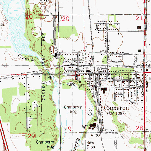 Topographic Map of Cameron United Methodist Church, WI