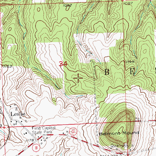 Topographic Map of Belmont Mound Woods State Natural Area, WI