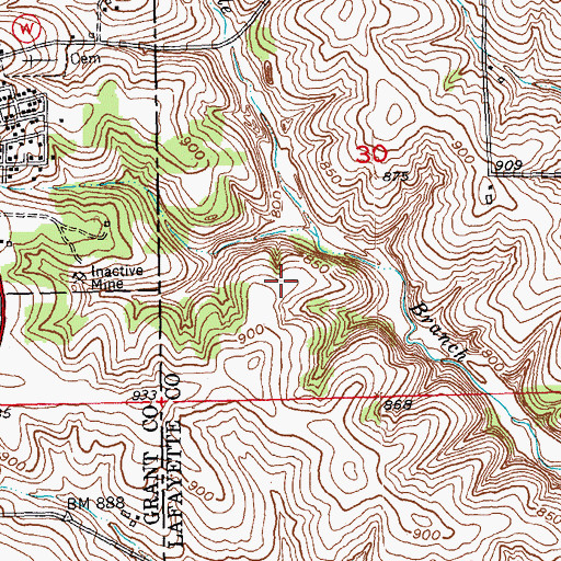 Topographic Map of Hardscrabble Prairie State Natural Area, WI