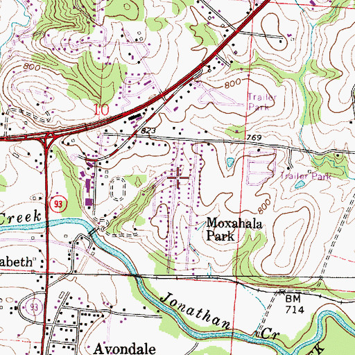 Topographic Map of Moxahala Park, OH