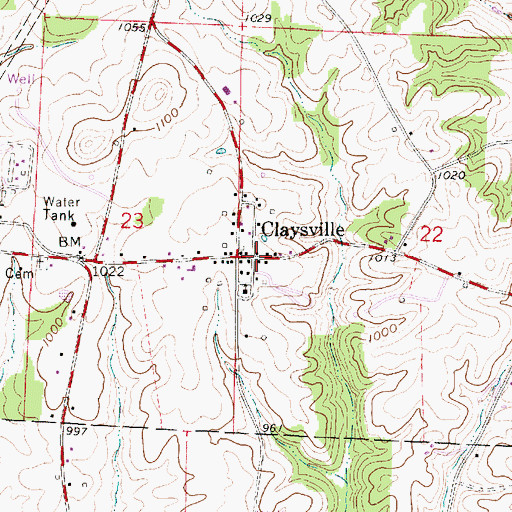 Topographic Map of Claysville Post Office, OH