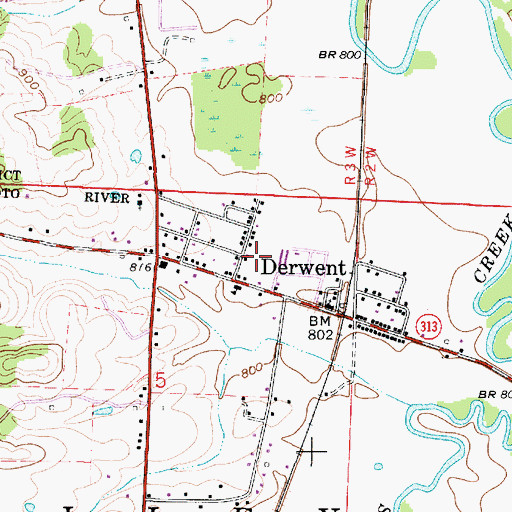 Topographic Map of Derwent Post Office, OH
