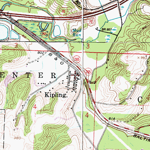 Topographic Map of Kipling Post Office, OH