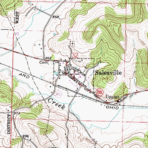 Topographic Map of Salesville Post Office, OH