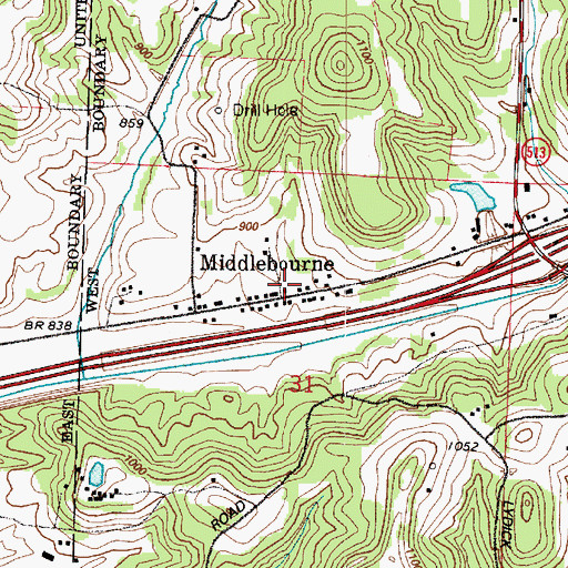 Topographic Map of Middlebourne Post Office (historical), OH