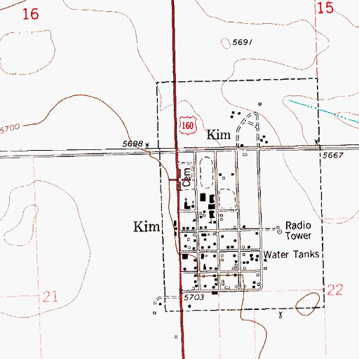 Topographic Map of Kim Cemetery, CO