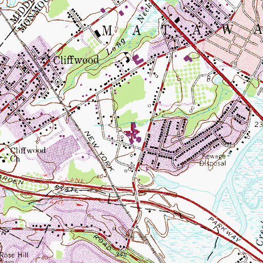 Topographic Map of Matawan Aberdeen Middle School, NJ