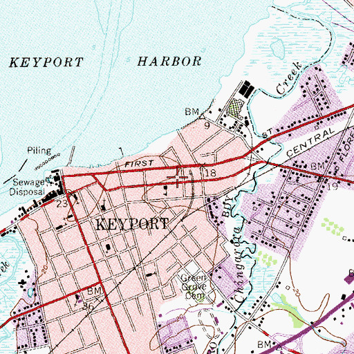 Topographic Map of East Keyport School (historical), NJ