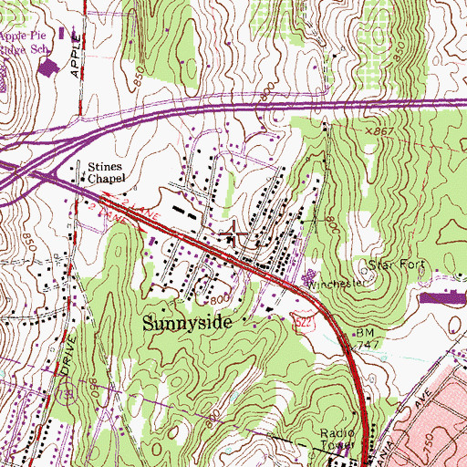 Topographic Map of Sunnyside Presbyterian Church, VA