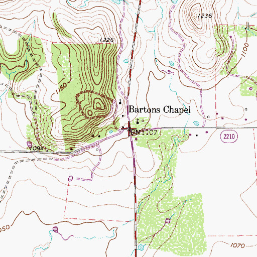 Topographic Map of Bartons Chapel, TX