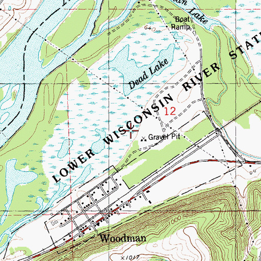 Topographic Map of Woodman Lake Sand Prairie and Dead Lake State Natural Area, WI