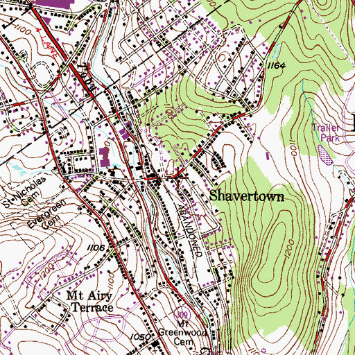 Topographic Map of Shavertown, PA