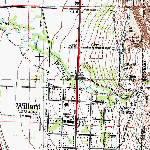Topographic Map of Willard Pioneer Cemetery, UT