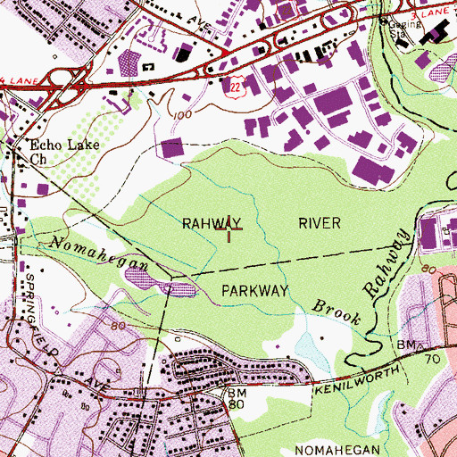 Topographic Map of Lenape Park, NJ