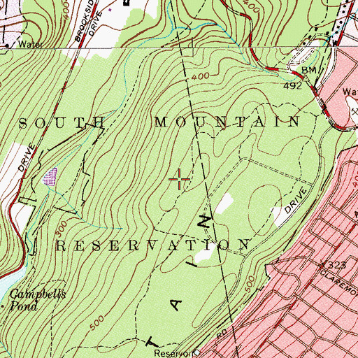 Topographic Map of South Mountain Reservation, NJ