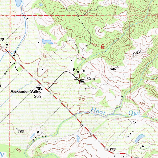Topographic Map of Cyrus Alexander Family Cemetery, CA