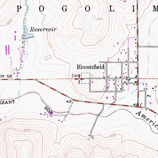 Topographic Map of Bloomfield Cemetery, CA