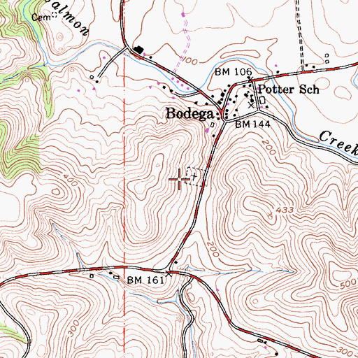 Topographic Map of Bodega Calvary Cemetery, CA
