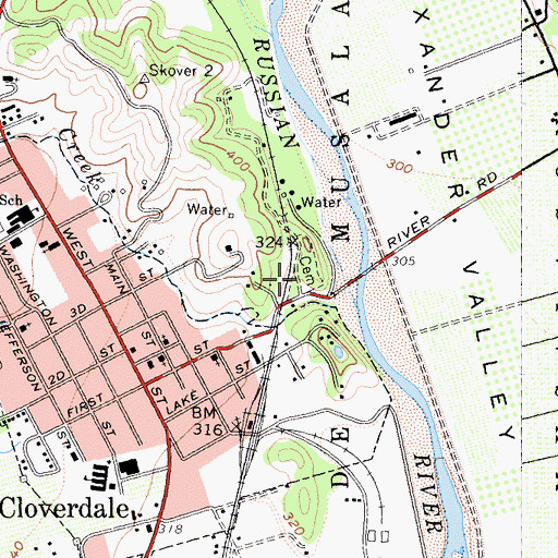 Topographic Map of Cloverdale Cemetery, CA