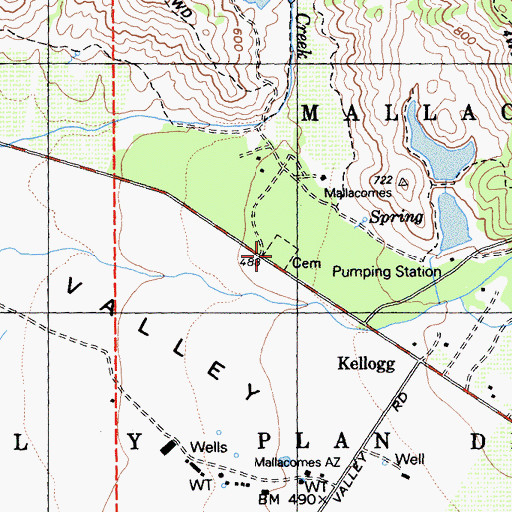 Topographic Map of Evergreen Cemetery, CA