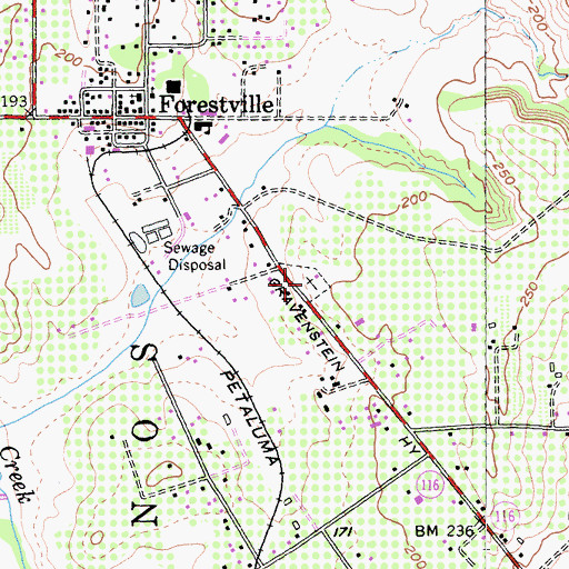 Topographic Map of Forestview Cemetery, CA