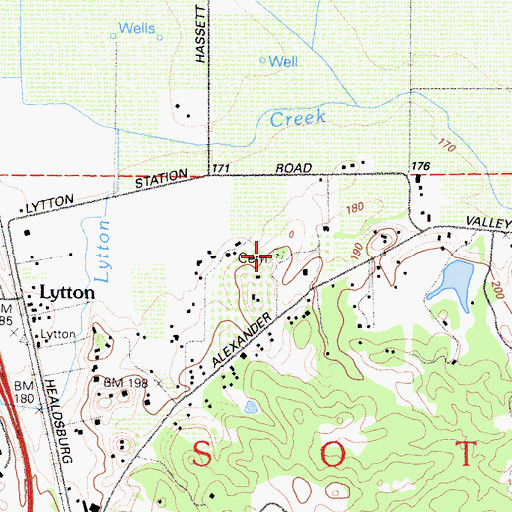 Topographic Map of Hall Cemetery, CA