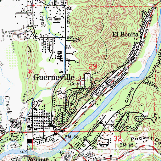 Topographic Map of Redwood Memorial Gardens, CA