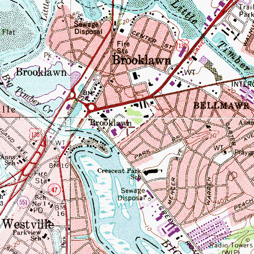 Topographic Map of Brooklawn, NJ