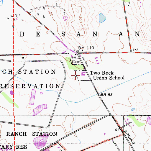 Topographic Map of Two Rock Union School, CA