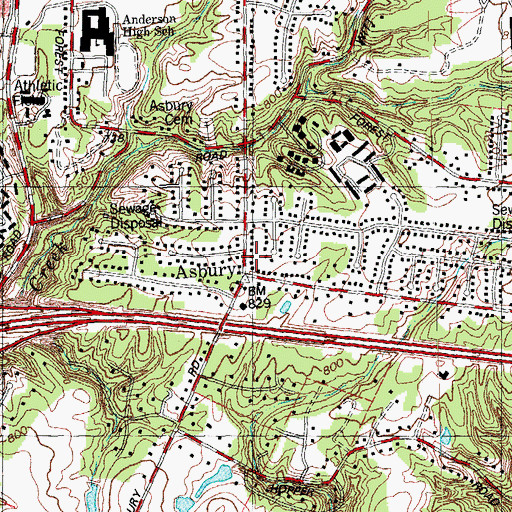 Topographic Map of Asbury Post Office (historical), OH