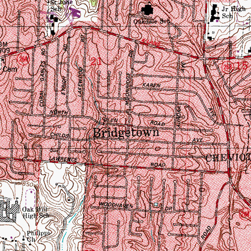 Topographic Map of Bridgetown Post Office (historical), OH