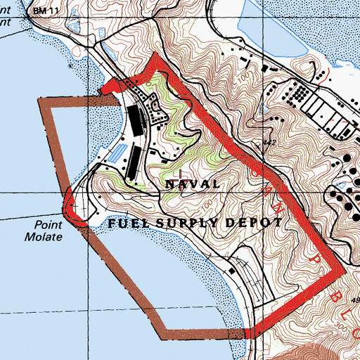 Topographic Map of Naval Fuel Depot Point Molate (historical), CA