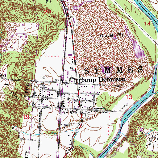 Topographic Map of Camp Dennison Community Post Office (historical), OH