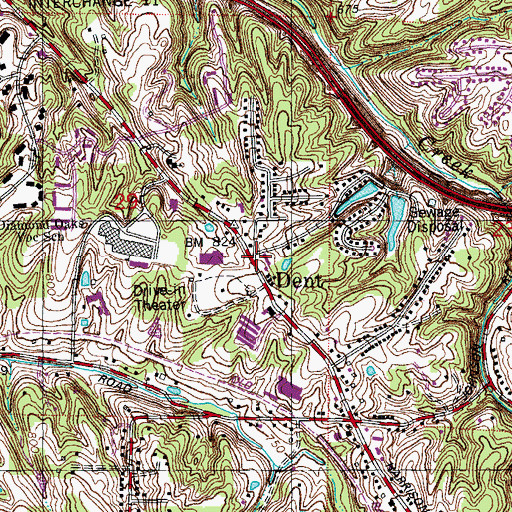 Topographic Map of Dent Post Office (historical), OH