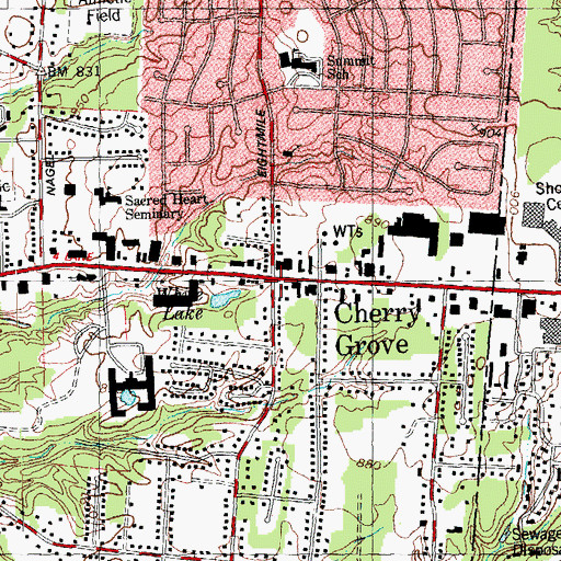 Topographic Map of Cherry Grove Post Office (historical), OH