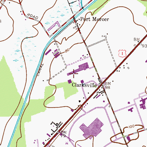 Topographic Map of Mercer Mall Shopping Center, NJ
