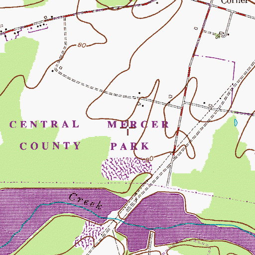 Topographic Map of Mercer County Park, NJ