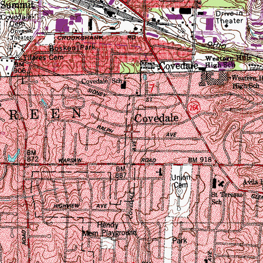 Topographic Map of Covedale Post Office (historical), OH