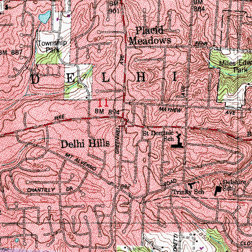 Topographic Map of Delhi Post Office (historical), OH