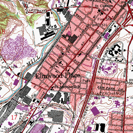 Topographic Map of Elmwood Place Post Office (historical), OH