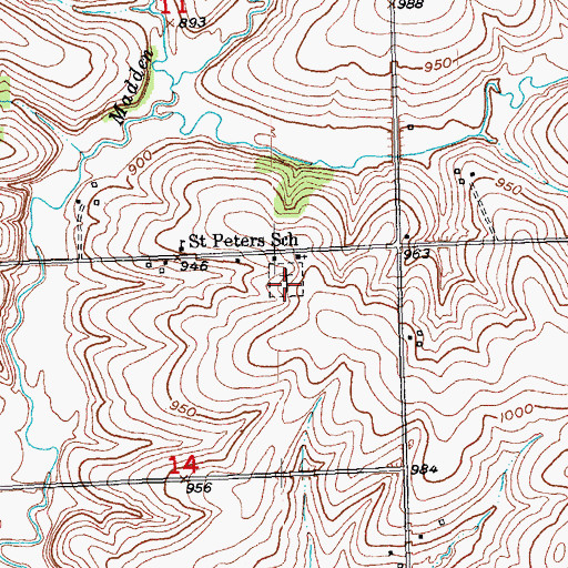 Topographic Map of Saint Peters Catholic Cemetery, WI