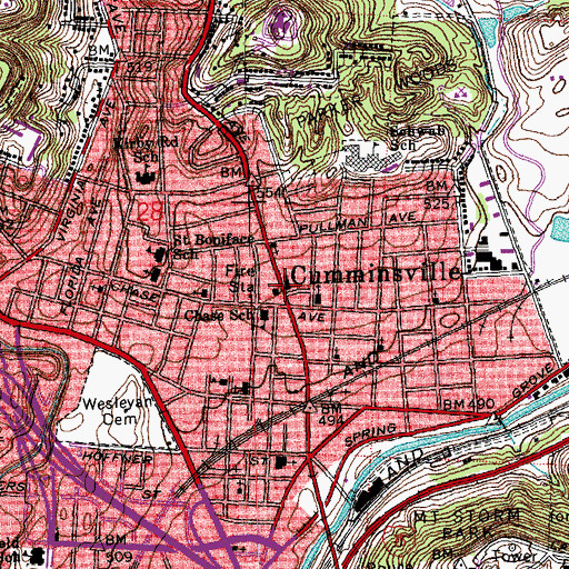 Topographic Map of Cuminsville Post Office (historical), OH