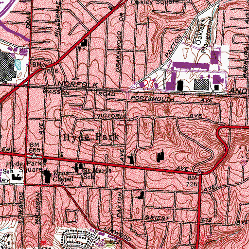 Topographic Map of Hydepark Post Office (historical), OH