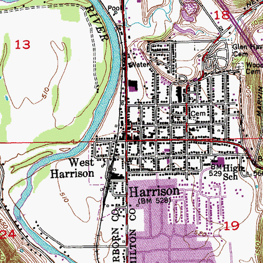 Topographic Map of Harrison Post Office, OH