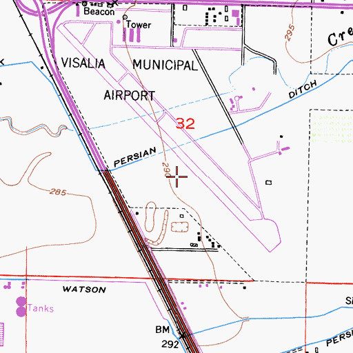 Topographic Map of Visalia Army Air Field (historical), CA