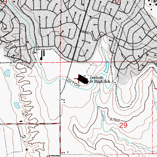Topographic Map of Janitell Junior High School, CO