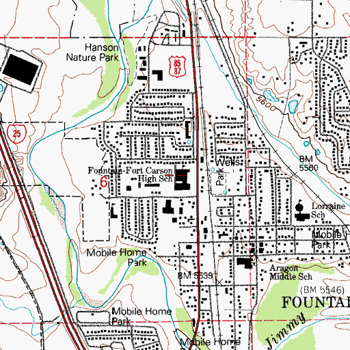 Topographic Map of Fountain - Fort Carson High School, CO