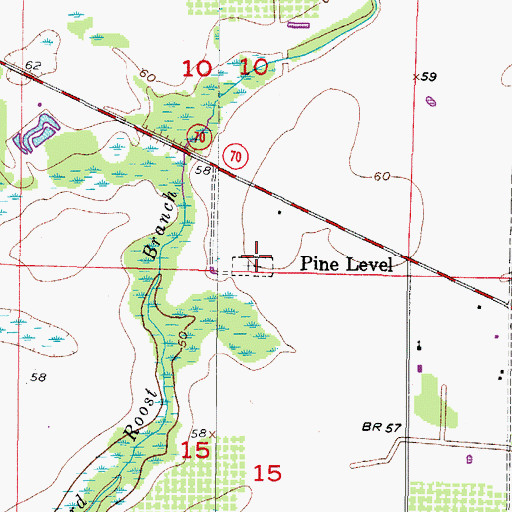 Topographic Map of Pine Level Campground Cemetery, FL