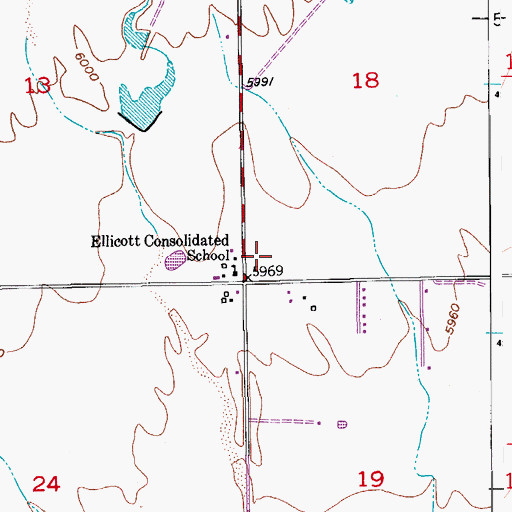 Topographic Map of Ellicott Elementary School, CO