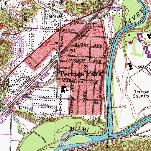 Topographic Map of Terrace Park Post Office, OH